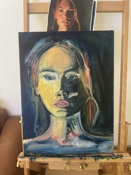 Kristina P.'s portrait painting, reviewed by coach Lisa Cunningham